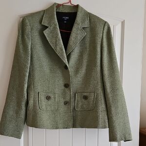 Jones Wear Tweed Blazer Jacket Green Button Up The Front, Lined